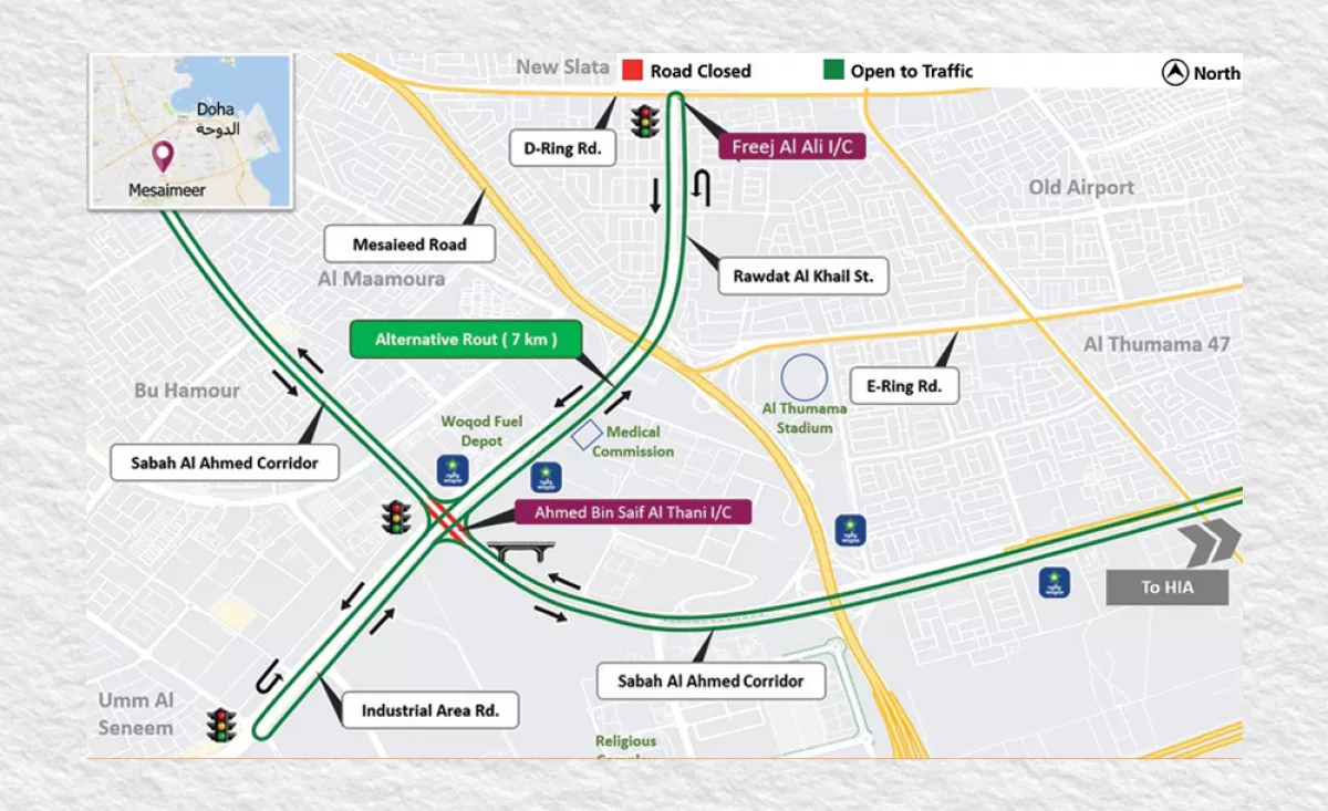 Ashghal will temporarily shut down a section of the Sabah Al Ahmad Corridor