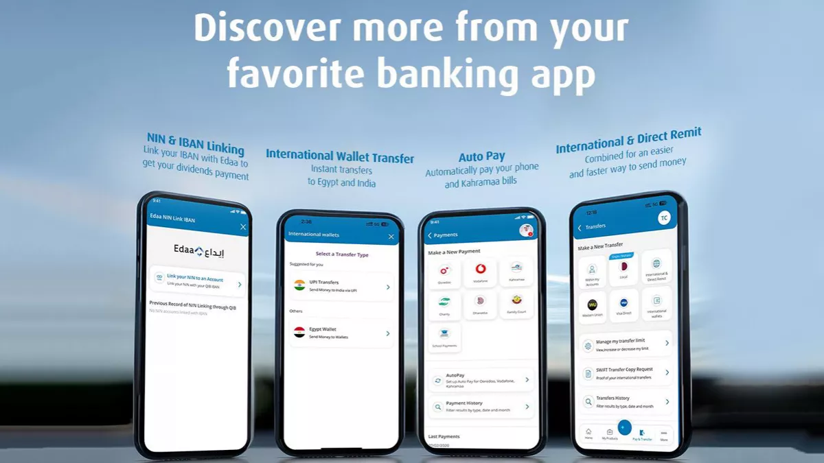 QIB Mobile App now supports UPI transfers to India and Mobile Wallet Payments to Egypt