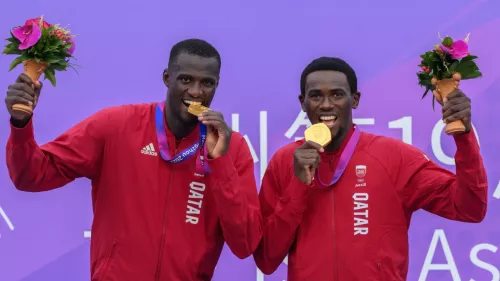 Cherif Younousse and Ahmed Tijan retained their Asian Games beach volleyball title, to give Qatar their first gold medal in Hangzhou